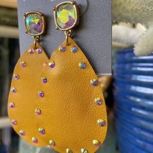 Gold/Yellow Faux Leather Teardrop Daisy Fuentes Fashion Earrings